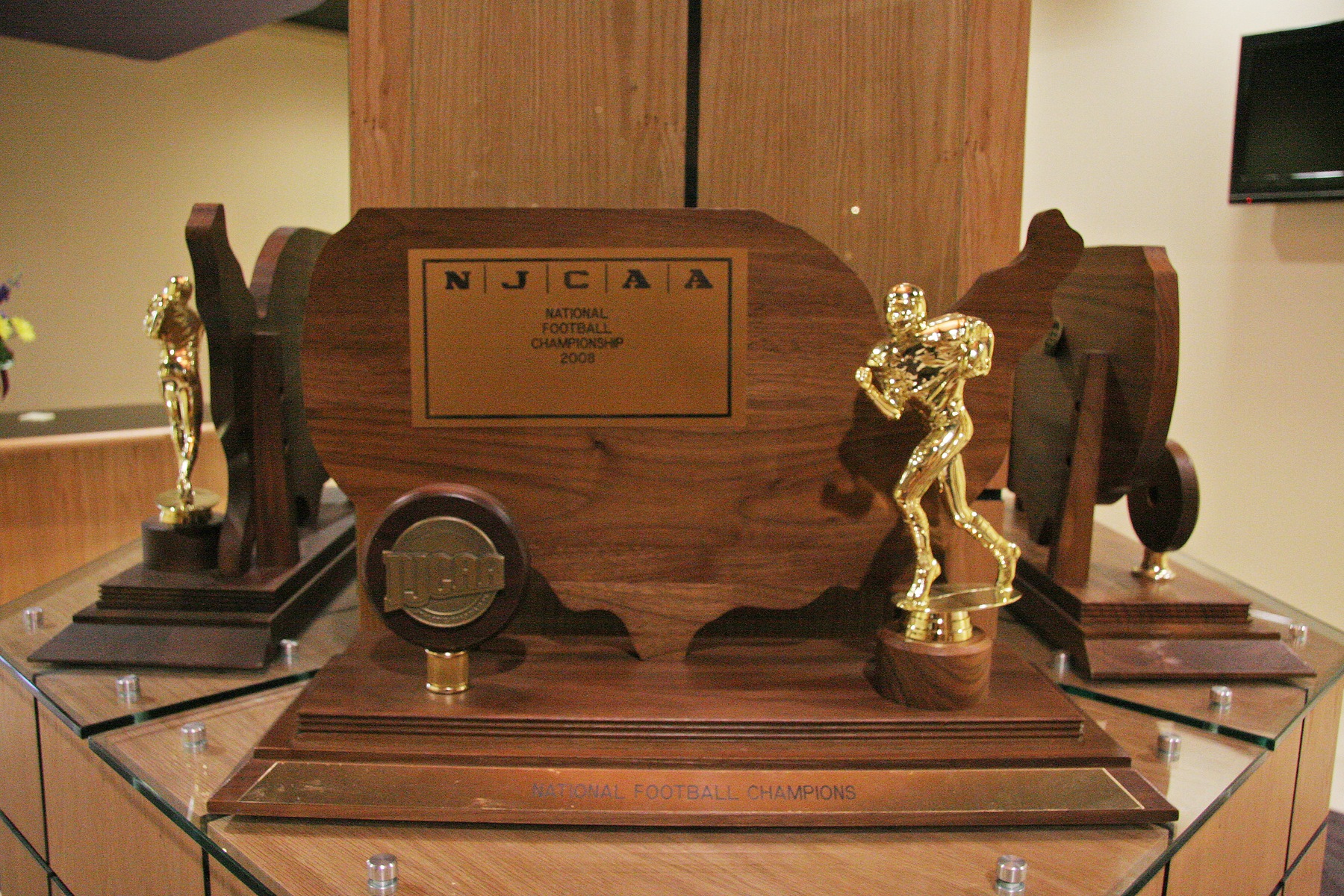 National championship trophies on display